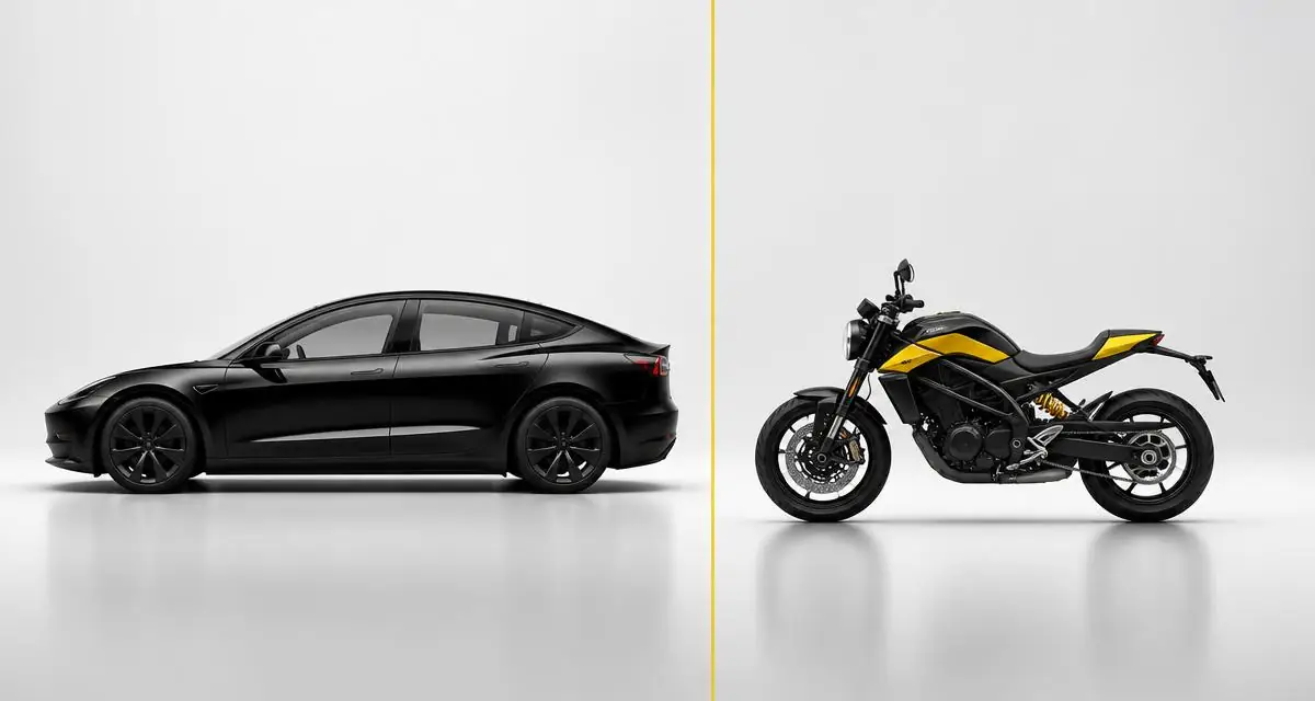 Um automóvel e uma mota lado a lado, representando diferentes opções de mobilidade
