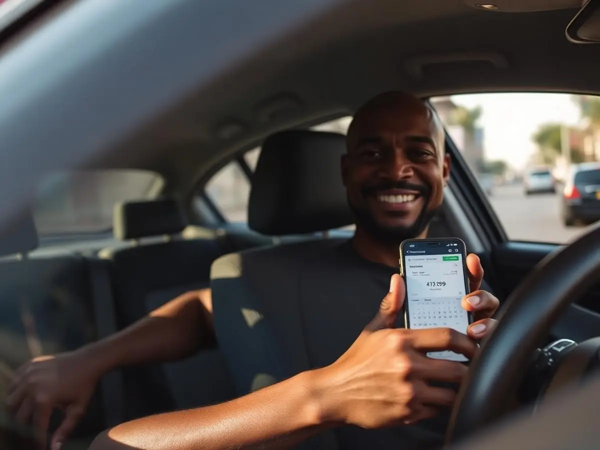 Motorista a consultar os ganhos na aplicação Tsemba