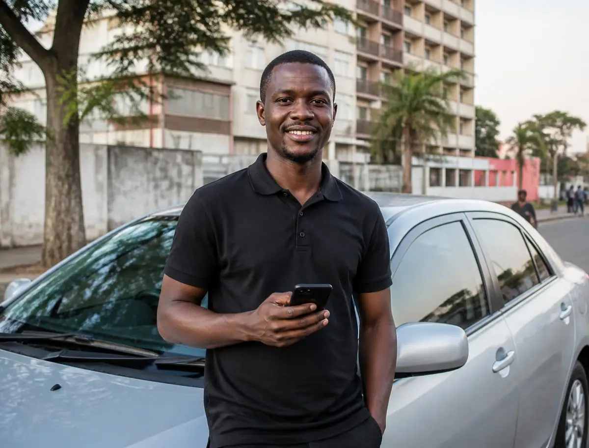 Tsemba partner driver standing beside his car in Maputo