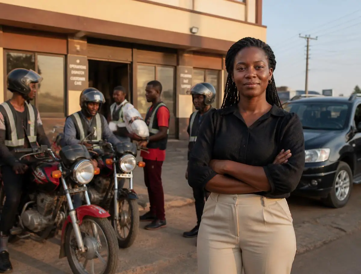 African businesswoman running a local mobility and delivery operation